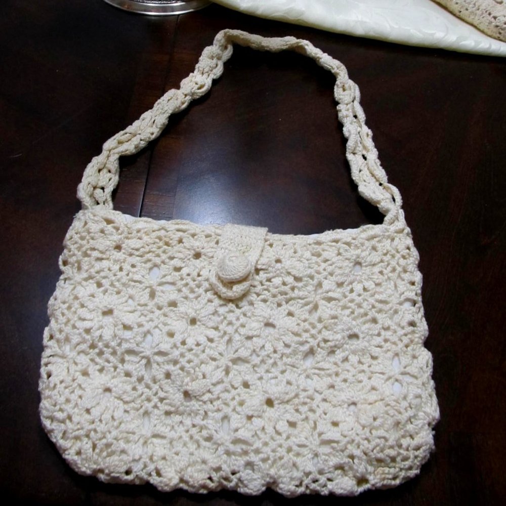 White Crochet Purse, Hand Made